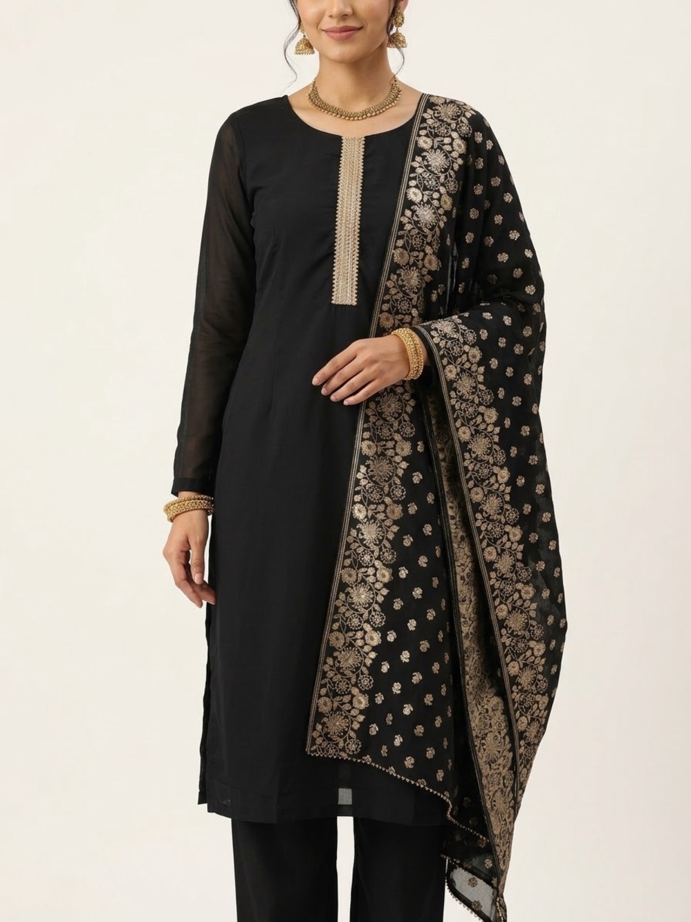 Black & Metallic Gold Salwar Size XL